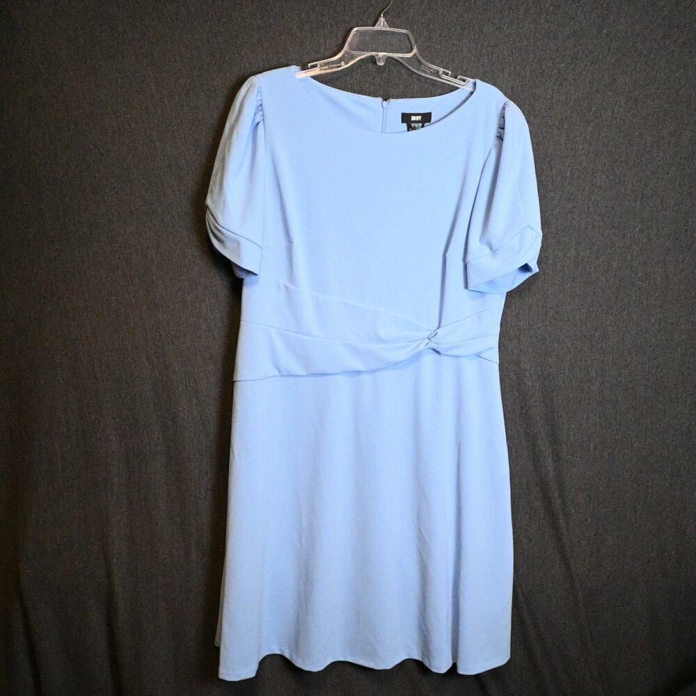 NEW DKNY Women's 16 Twist-Sleeve Fit & Flare Dress Blue NWT